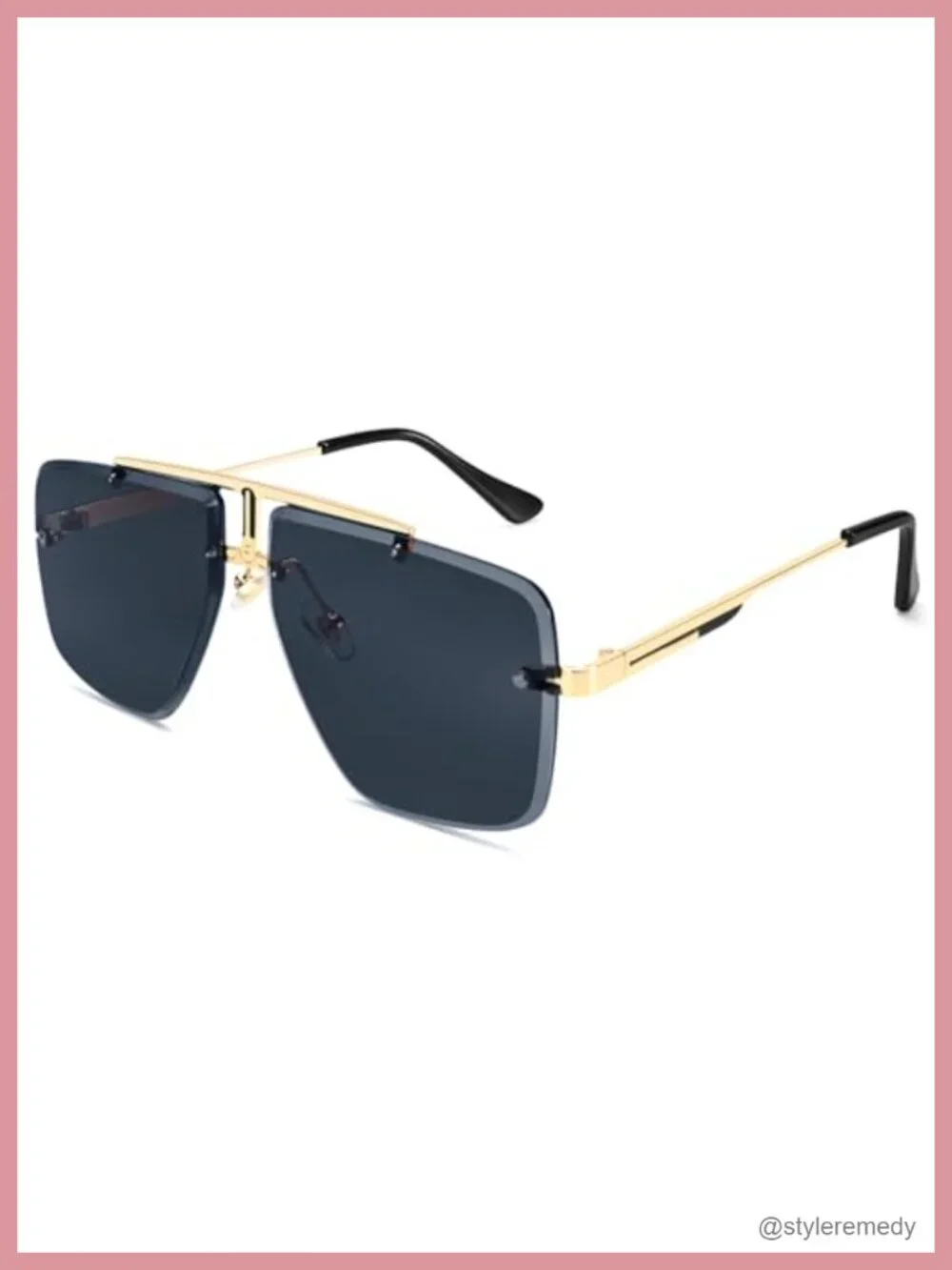 Rimless Oversized Square Sunglasses Metal Gold Frame UV400